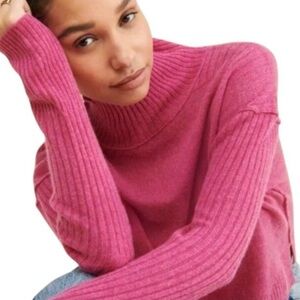 Free People 100% Cashmere Aubrey Cropped Turtleneck, Medium, Fuchsia, Soft Cozy